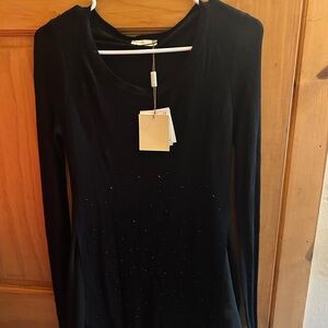 Black Long Sleeve Mini Dress with embellishments Size Medium NEW